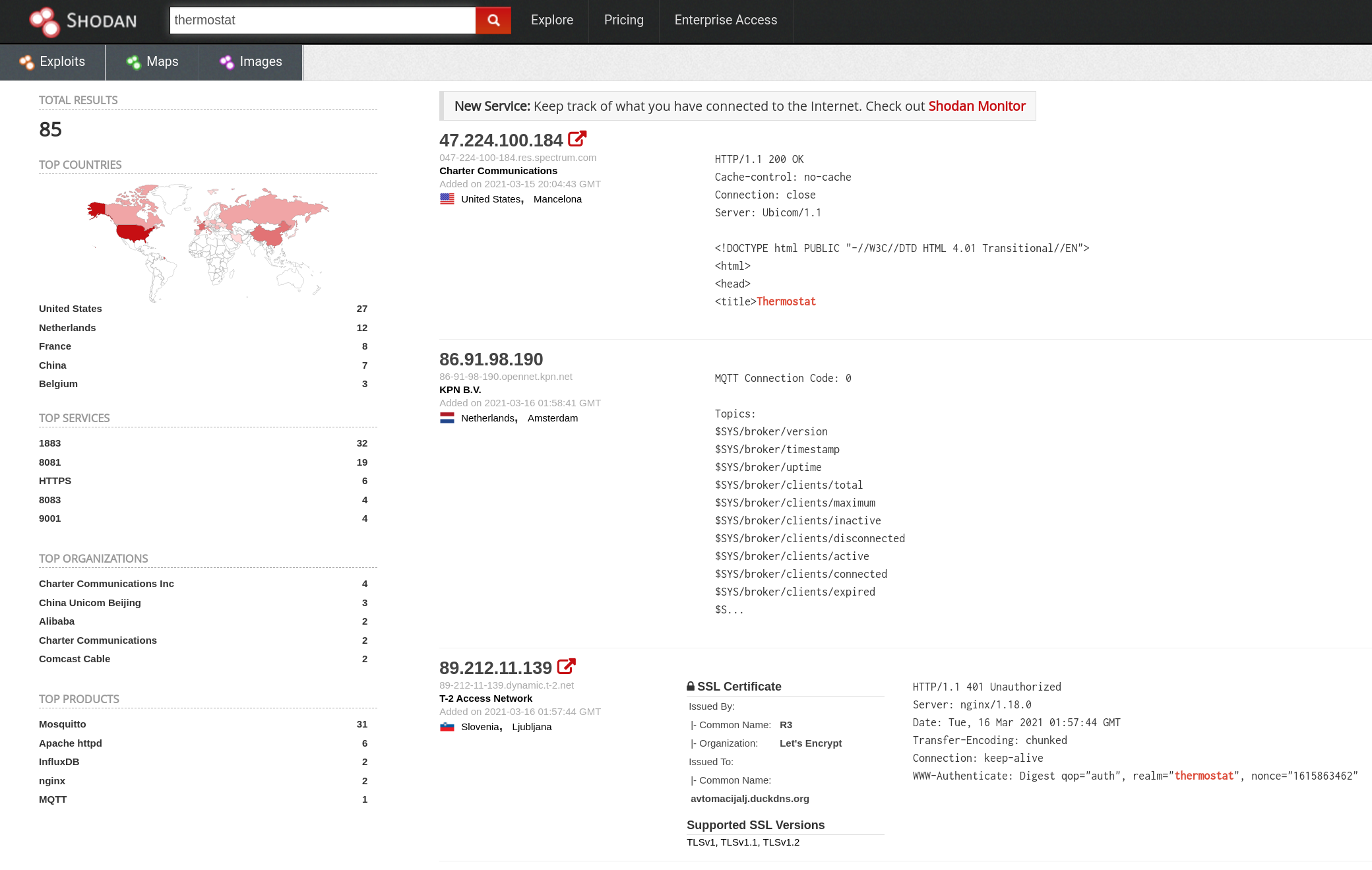 Shodan Thermostat Search